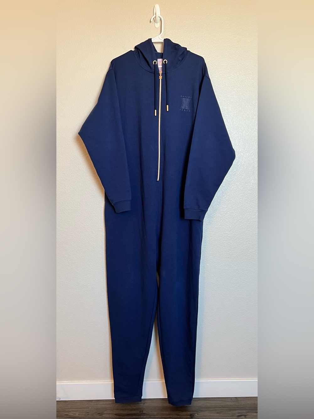 Savage X Fenty Women’s XL 14-16 Hooded Jumpsuit Navy Blue NWOT